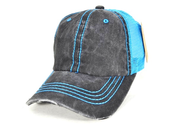 025-PLAIN PIGMENT TRUCKER CAP - BLK/AQUA